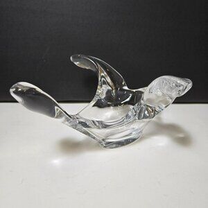 Vintage Mid-Century Modern Heavy Lead Crystal Flying Bird Clear Art Glass Bowl